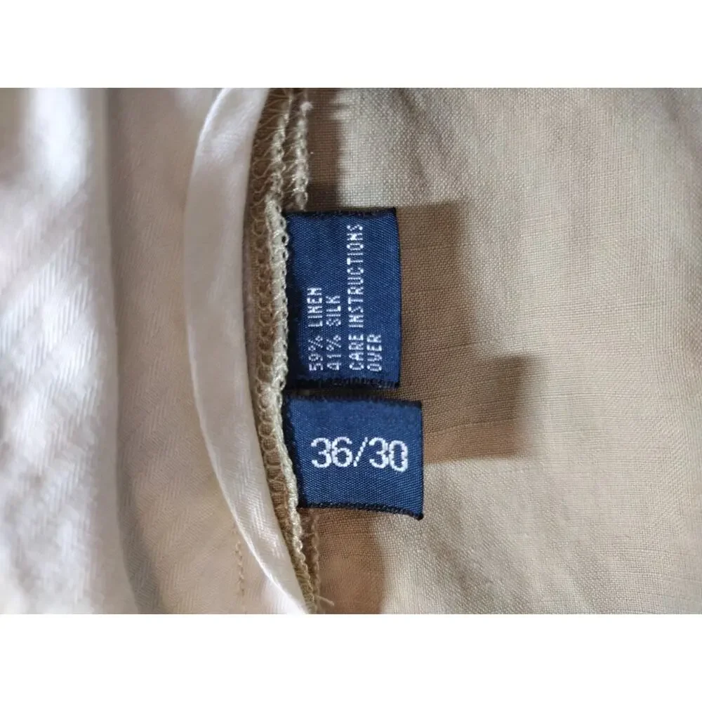 VTG Polo Ralph Lauren Dress Pants 36/30 Beige Linen Silk Formal Office Preppy